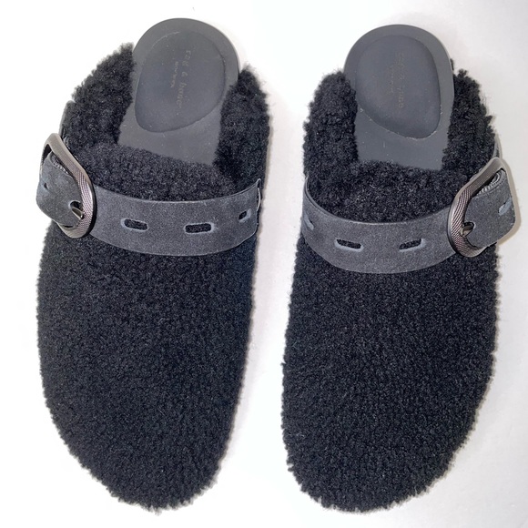 NWOB Rag & Bone Black Sherpa Slides - Picture 2 of 11
